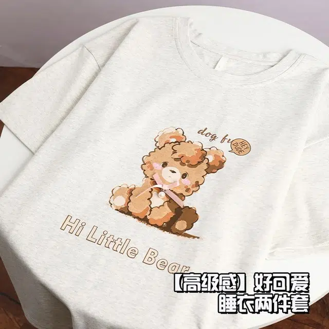 俏韵 卡通短袖圆领可爱套头带胸垫甜美家居服可外穿睡衣套装 女款