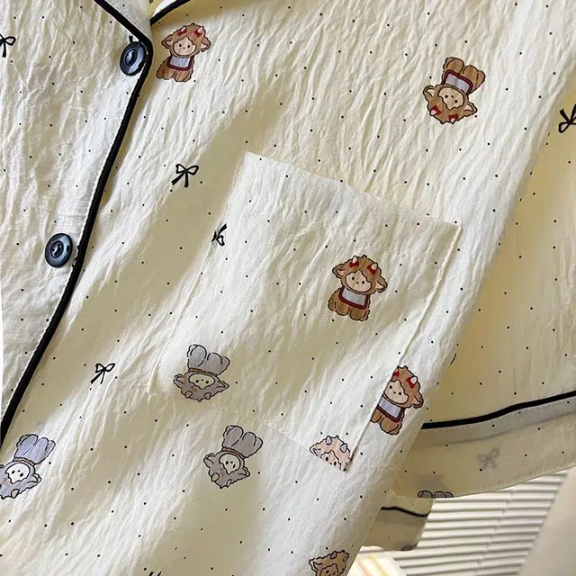 俏韵 翻领夏季卡通同我云朵棉舒适短袖甜美薄款家居服可外穿睡衣套装 女款