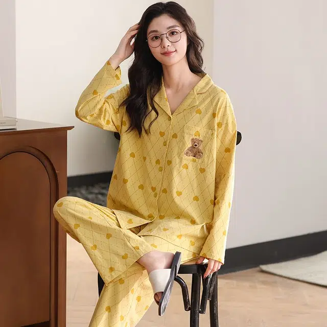 俏韵 翻领春秋季长袖甜美可爱休闲舒适薄款家居服可外穿睡衣套装 女款