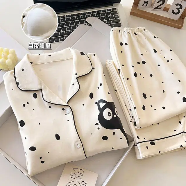 俏韵 翻领卡通春秋季长袖长裤甜美印花可爱薄款家居服可外穿睡衣套装 女款
