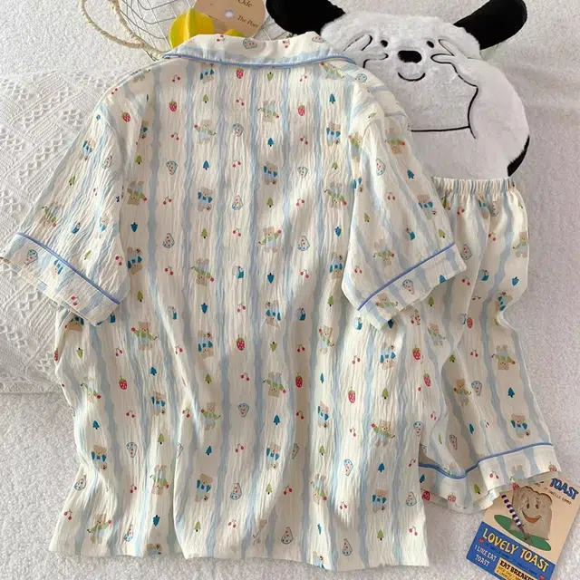 俏韵 翻领卡通夏季云朵棉甜美可爱短袖短裤舒适薄款家居服可外穿睡衣套装 女款