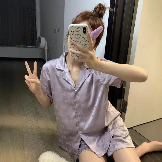 俏韵 高级感短袖翻领家居服三分裤睡衣套装 女款