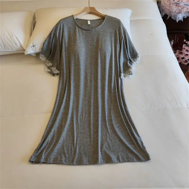 俏韵 圆领夏季天莫代尔甜美短袖简约纯色舒适高级感薄款家居服可外穿睡裙 女款