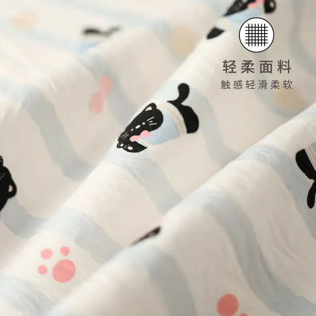 俏韵 翻领卡通猫咪夏季云朵棉简约开衫甜美短袖短裤家居服可外穿睡衣套装 女款