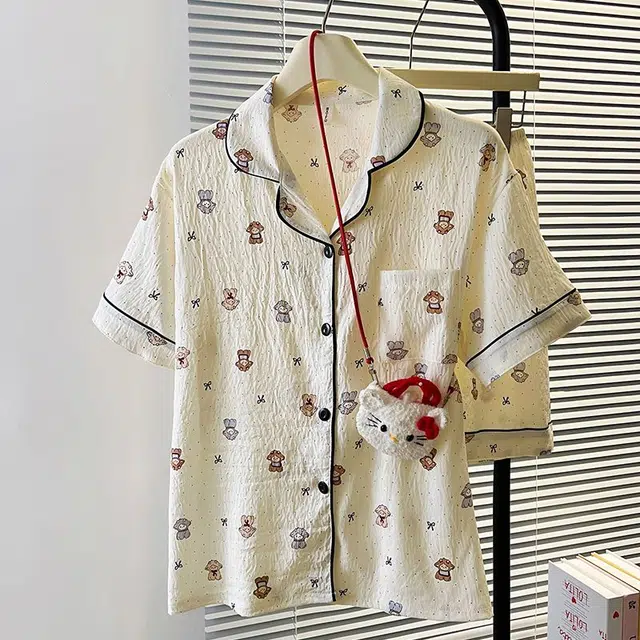 俏韵 翻领夏季卡通同我云朵棉舒适短袖甜美薄款家居服可外穿睡衣套装 女款