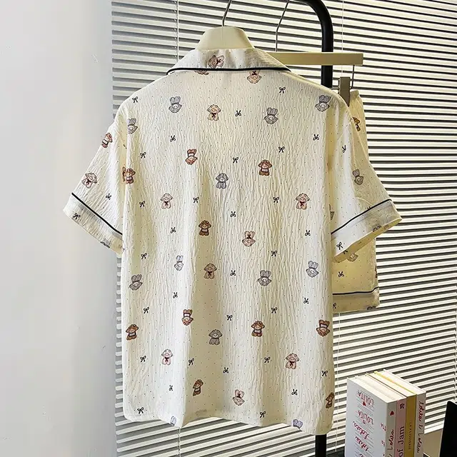 俏韵 翻领夏季卡通同我云朵棉舒适短袖甜美薄款家居服可外穿睡衣套装 女款