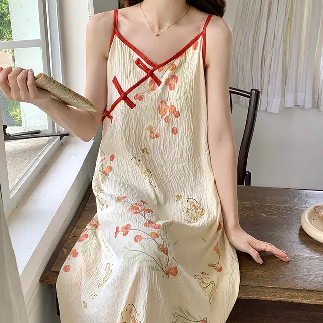 俏韵 夏季国风系列 吊带甜美可爱家居服可外穿无袖睡裙 女款