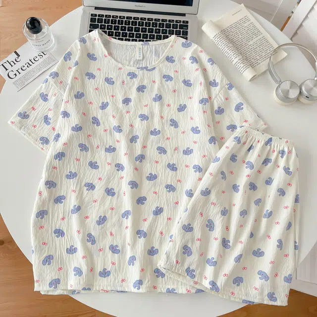 俏韵 圆领卡通大象夏季云朵棉甜美可爱短袖短裤休闲舒适薄款家居服可外穿睡衣套装 女款