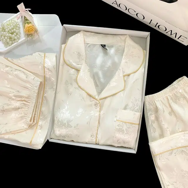 俏韵 带胸垫短袖国风冰丝三件套家居服夏季睡衣套装 女款