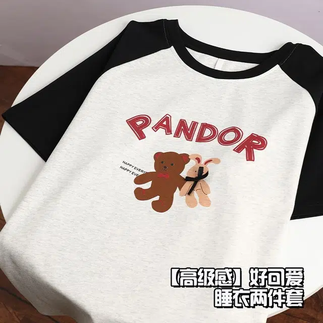 俏韵 圆领卡通短袖可爱短裤套头带胸垫家居服可外穿睡衣套装 女款