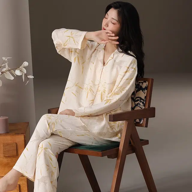 俏韵 翻领春秋季云朵棉简约长袖甜美可爱休闲风舒适薄款家居服可外穿睡衣套装 女款