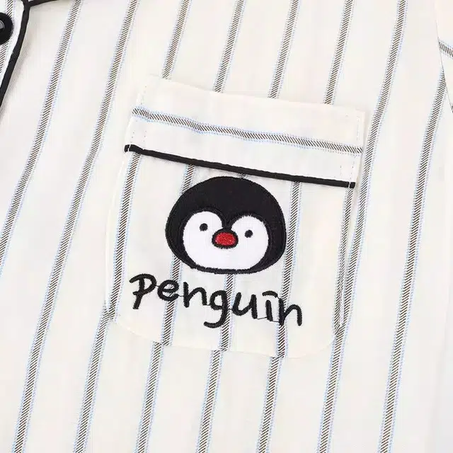 俏韵 翻领企鹅印花短袖可爱卡通家居服可外穿睡衣套装 女款