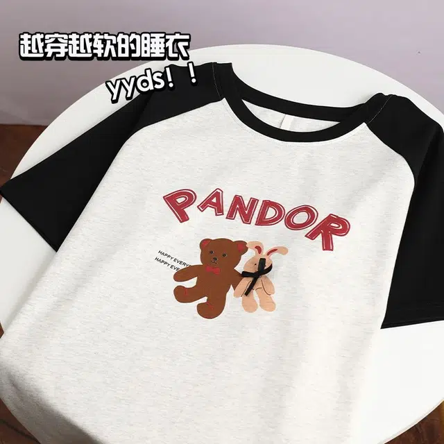 俏韵 圆领卡通短袖可爱短裤套头带胸垫家居服可外穿睡衣套装 女款