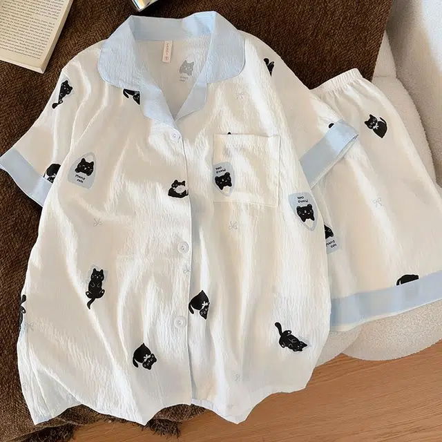 俏韵 翻领卡通夏季云朵棉可爱甜美短袖短裤薄款家居服可外穿睡衣套装 女款