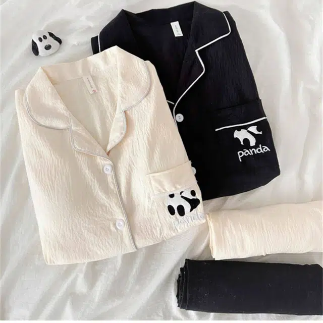 俏韵 熊猫卡通刺绣家居服睡衣套装 男女同款