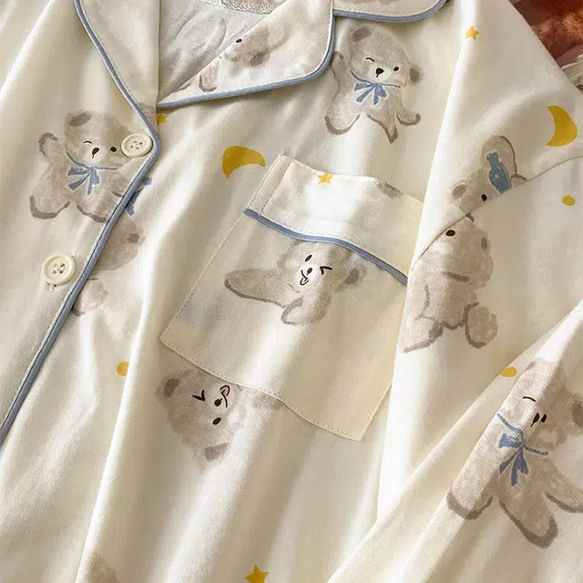 俏韵 舒适亲肤小熊短袖可爱家居服睡衣套装 女款 杏色