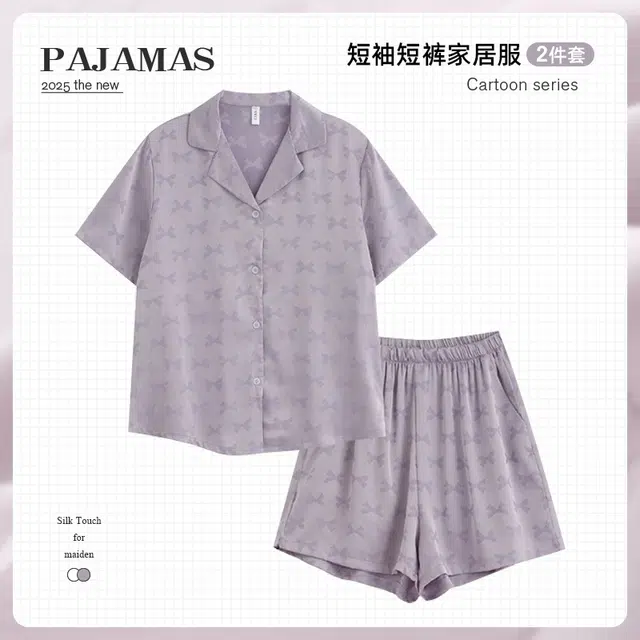 俏韵 高级感短袖翻领家居服三分裤睡衣套装 女款