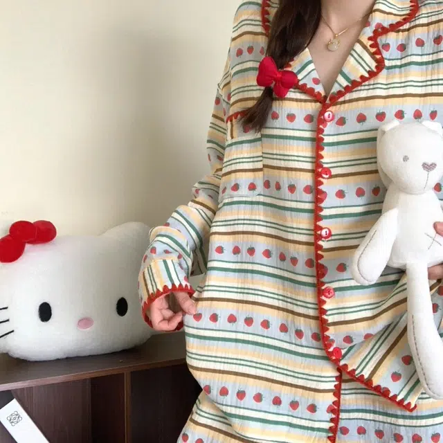 俏韵 翻领春秋季云朵棉简约印花长袖休闲甜美可爱薄款舒适家居服可外穿 睡衣套装 女款