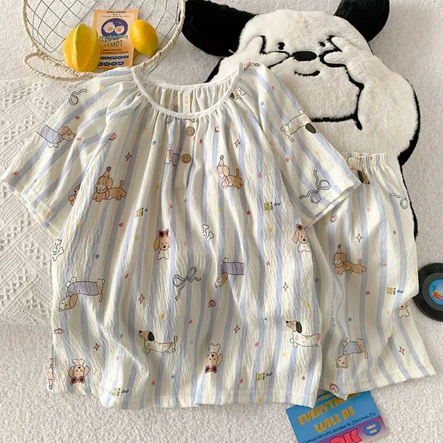 俏韵 圆领卡通夏季云朵棉甜美可爱短袖短裤薄款家居服可外穿睡衣套装 女款