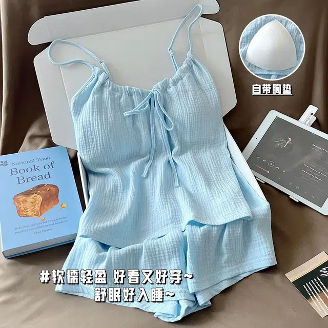 俏韵 圆领夏季吊带短裤简约甜美可爱舒适薄款家居服可外穿睡衣套装 女款