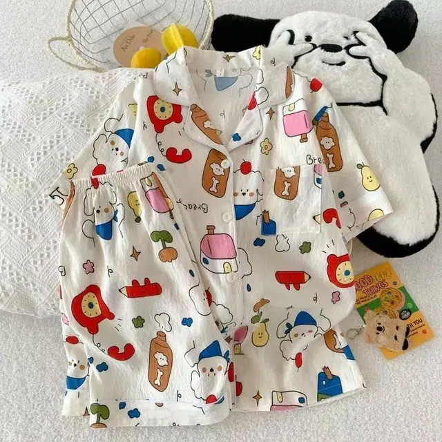 俏韵 翻领卡通夏季云朵棉甜美短袖短裤薄款舒适家居服可外穿睡衣套装 女款
