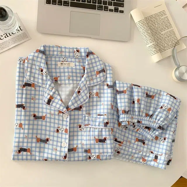 俏韵 翻领卡通夏季冰丝甜美舒适短袖短裤薄款家居服可外穿睡衣套装 女款