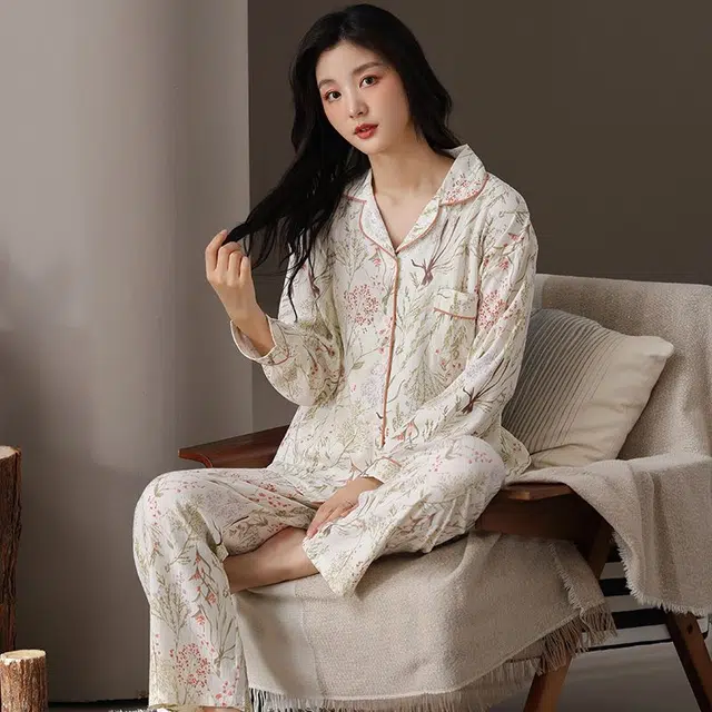 俏韵 翻领春秋季云朵棉简约长袖甜美可爱休闲舒适薄款家居服可外穿睡衣套装 女款