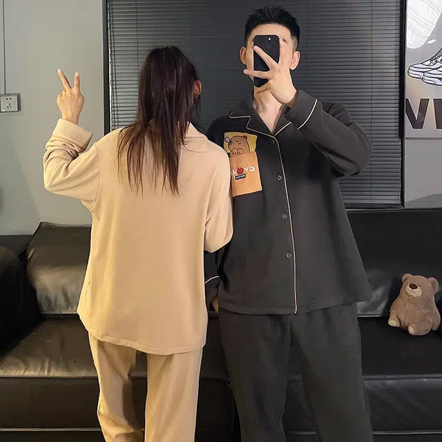 俏韵 翻领卡通秋冬季德绒保暖长袖长裤甜美可爱舒适家居服可外穿睡衣套装 男女同款