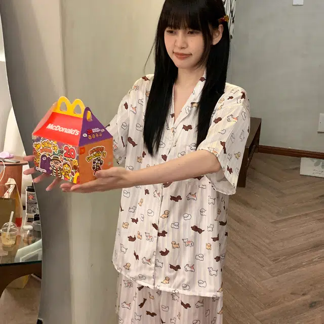 俏韵 翻领卡通夏季冰丝短袖甜美可爱薄款家居服可外穿睡衣套装 女款