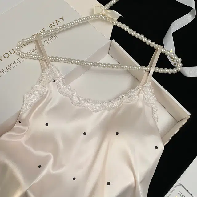 俏韵 圆领夏季吊带冰雪丝纯欲圆点带胸垫甜美可爱薄款家居服可外穿睡裙 女款