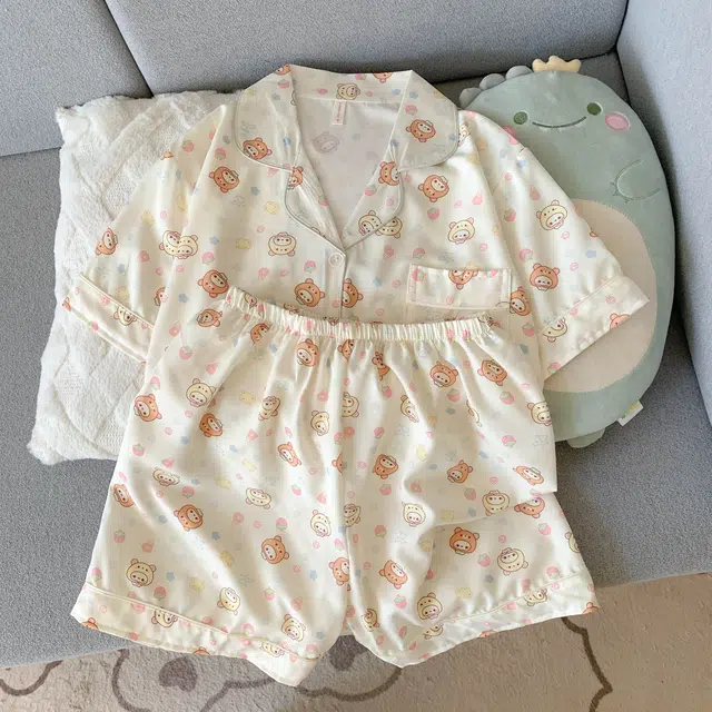 俏韵 翻领卡通小熊夏季甜美可爱短袖短裤夏天舒适薄款家居服可外穿睡衣套装 女款