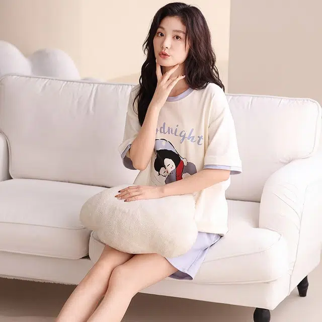 俏韵 圆领卡通企鹅夏季甜美可爱短袖短裤休闲舒适薄款家居服可外穿睡衣套装 女款