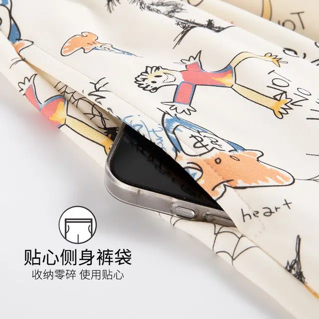 俏韵 圆领卡通夏季天带胸垫可爱短袖三件套甜美薄款舒适家居服可外穿睡衣套装 女款