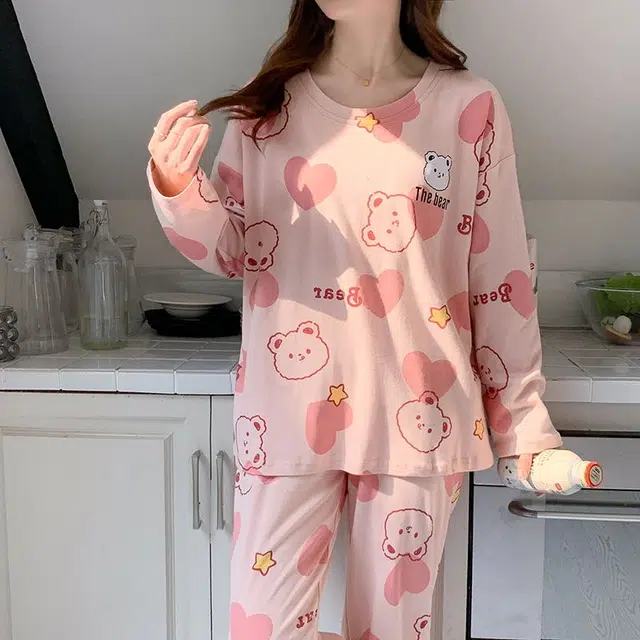 俏韵 圆领卡通春秋季仿棉长袖甜美休闲家居服可外穿睡衣套装 女款