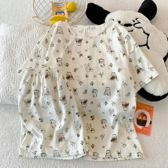 俏韵 圆领夏季云朵棉甜美可爱小狗短袖舒适薄款家居服可外穿睡衣套装 女款