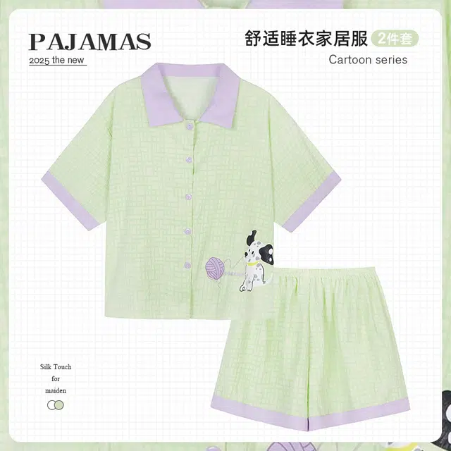 俏韵 翻领卡通夏季云朵棉甜美可爱短袖短裤休闲舒适薄款家居服可外穿睡衣套装 女款