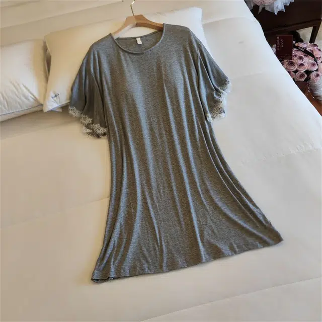 俏韵 圆领夏季天莫代尔甜美短袖简约纯色舒适高级感薄款家居服可外穿睡裙 女款