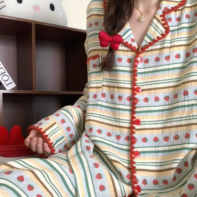 俏韵 翻领春秋季云朵棉简约印花长袖休闲甜美可爱薄款舒适家居服可外穿 睡衣套装 女款