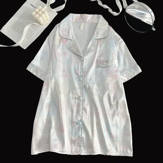 俏韵 翻领卡通夏季冰丝甜美短袖短裤休闲舒适薄款家居服可外穿睡衣套装 女款