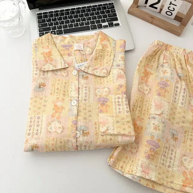 俏韵 翻领卡通夏季甜美可爱短袖短裤夏天休闲舒适薄款家居服可外穿睡衣套装 女款