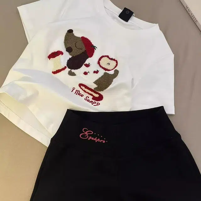 俏韵 圆领卡通夏季甜美短袖短裤可爱休闲舒适薄款家居服可外穿睡衣套装 女款