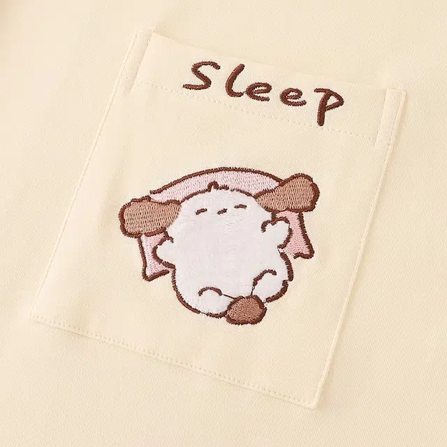 俏韵 翻领卡通短袖短裤家居服可外穿睡衣套装 男女同款