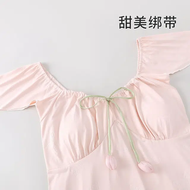 俏韵 圆领夏季舒适带胸垫短袖三件套甜美可爱夏天薄款家居服可外穿睡衣套装 女款