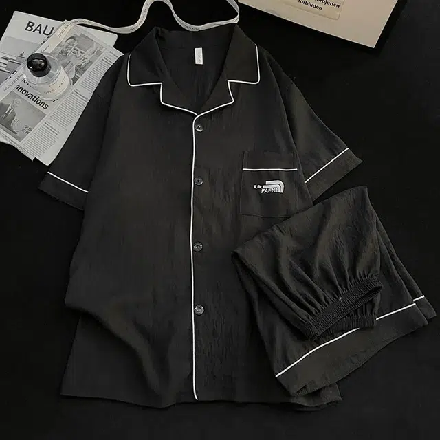 俏韵 翻领夏季云朵棉短袖短裤简约休闲风大码家居服可外穿睡衣套装 男款