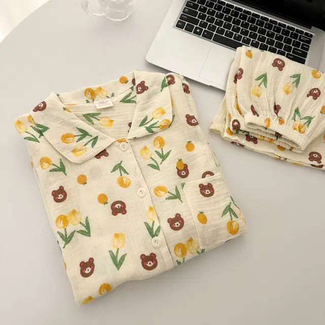 俏韵 翻领卡通小熊夏季甜美格子可爱短袖短裤夏天休闲舒适薄款家居服可外穿睡衣套装 女款