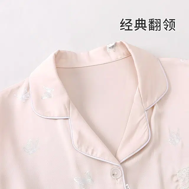 俏韵 翻领柔软蝴蝶可爱短袖三件套薄款家居服可外穿睡衣套装 女款