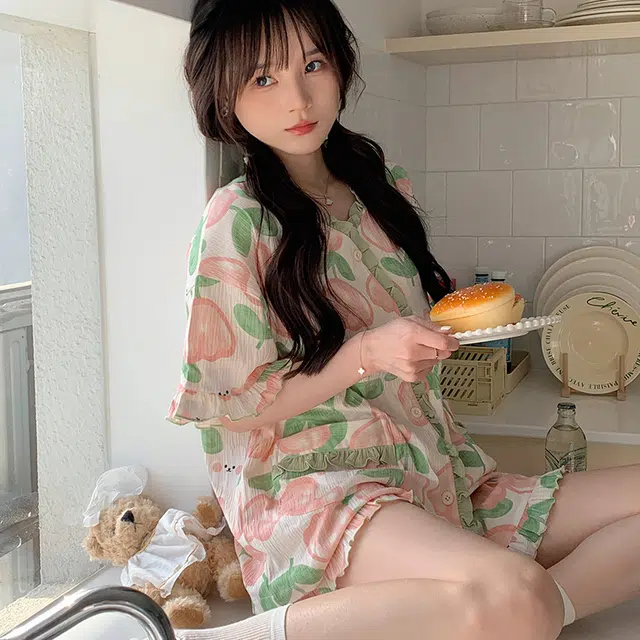 俏韵 甜美郁金香短袖短裤舒适家居服夏季睡衣套装 女款