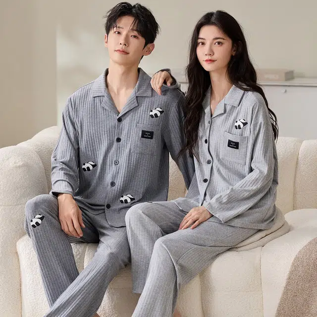 俏韵 翻领卡通春秋季简约长袖长裤甜美舒适休闲家居服可外穿睡衣套装 男女同款