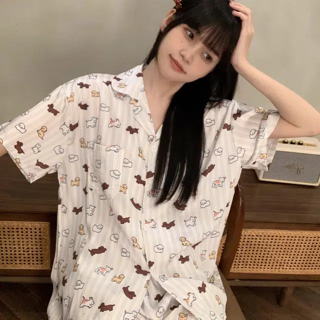 俏韵 翻领卡通夏季冰丝短袖甜美可爱薄款家居服可外穿睡衣套装 女款