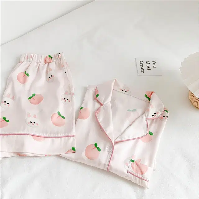 俏韵 翻领夏季冰丝甜美短袖休闲宽松舒适薄款家居服可外穿睡衣套装 女款